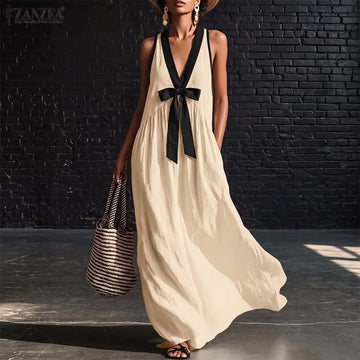 ChicValue Color-Block Draped-Neck Dress | Vivid Sleeveless Style