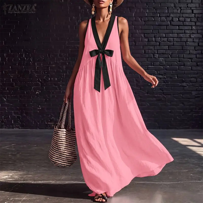ChicValue Color-Block Draped-Neck Dress | Vivid Sleeveless Style