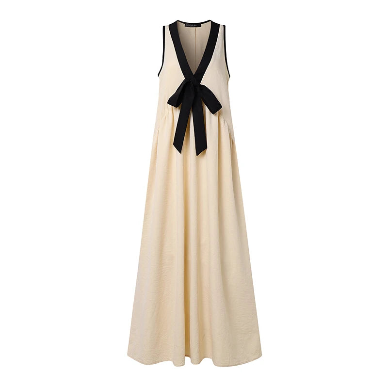 ChicValue Color-Block Draped-Neck Dress | Vivid Sleeveless Style