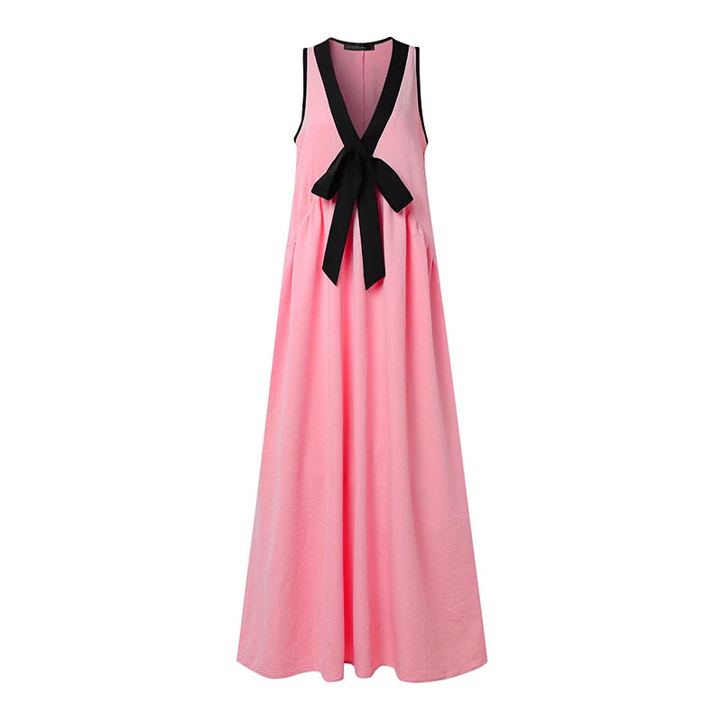 ChicValue Color-Block Draped-Neck Dress | Vivid Sleeveless Style