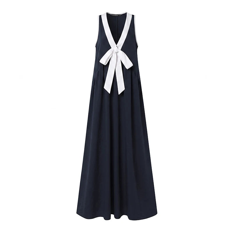 ChicValue Color-Block Draped-Neck Dress | Vivid Sleeveless Style